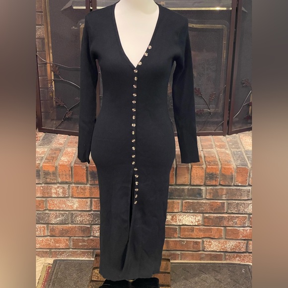 CMZ2005 Dresses & Skirts - Elegant Black Button-Down Sweater Dress